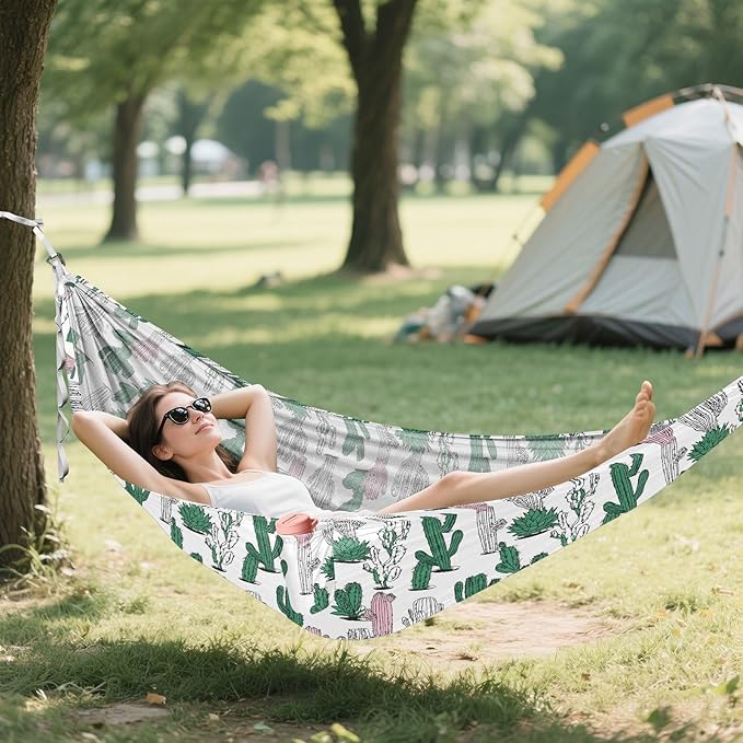 ALAZA Cactus Cacti Hand Drawn Camping Hammocks Single or 2 Person 500 lbs Portable Parachute Travel Hammock w/Tree Straps for Hiking Backpacking Indoor Outdoor