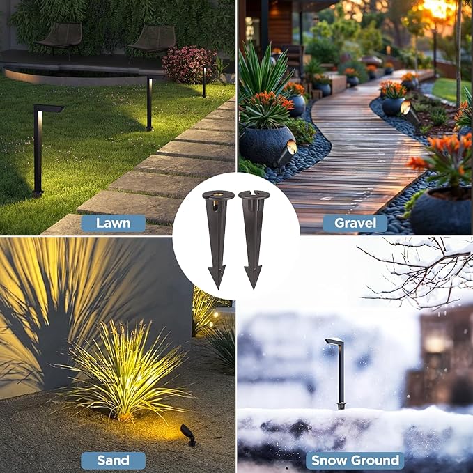 Gardencoin ABS Ground Spikes Stakes Replacement with Brass Insert 1/2 NPT Thread Side Wire Way Larger Size 9.44'' x 2.95'' for Landscape Path Lighting Spotlight Floodlight 10 Pack
