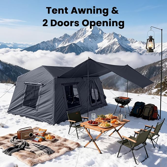 Inflatable Tents for Camping Large Blow Up Tent with Hand Pump Easy Setup InflatableTent 4 Season Tent Waterproof Oxford Air Glamping Tents for Camping Adult 4/6/8/10/12 Person