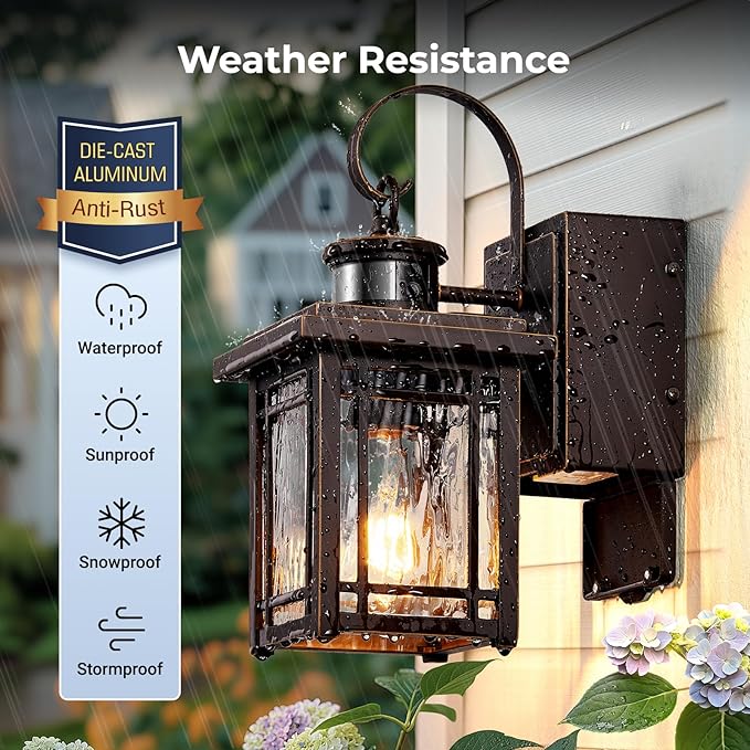 Porch Light with GFCI Outlet Motion Sensor Outdoor Wall Light Wall Mount Oil Rubbed Bronze Exterior Lighting Fixtures Outdoor Sconce Light Wall Lantern Exterior Garage Lights for Coach