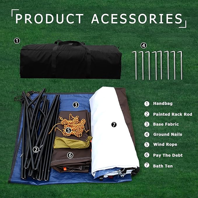 Camping Tent Shower TentOutdoor Changing with Built-in HookHolds 20 Liters of Water63 * 63 * 95 Inch210D Oxford Cloth Waterproof - Portable Toilet Shelter with Carrying Bag for CampingBeach