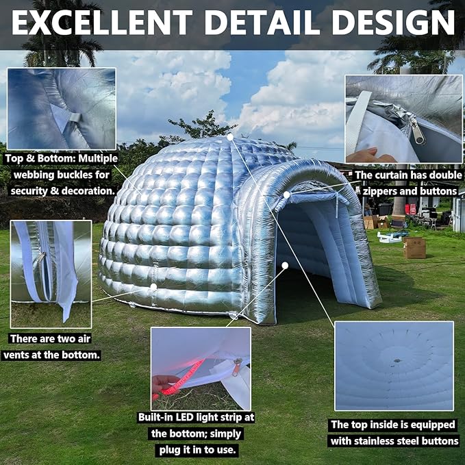 SAYOK Outdoor Portable Inflatable Igloo Dome Tent with Led Light for Party Wedding Event Camping