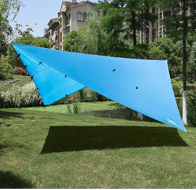 Gold Armour Rainfly Tarp Hammock Premium 14.7ft/12ft/10ft/8ft Rain Fly Cover Waterproof Ultralight Camping Shelter Canopy Survival Equipment Gear Tent Accessories (Light Blue 12ft x 10ft)