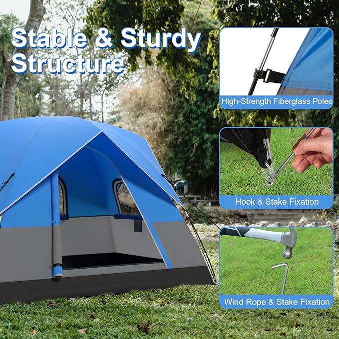 Goplus Camping Tent for 2-3 People Waterproof &amp Windproof Family Dome Tent w/Removable Rainfly Floor Mat Carrying Bag 4 Mesh Windows Easy Setup Portable Backpacking Hiking Fishing Tent