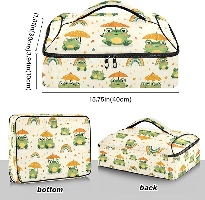 Casserole Carrier Adorable Frogs Holding UmbrellaInsulated Casserole Carrier for Hot or Cold Food Thermal Lunch Tote for Potluck Parties Picnic Beach Fits 9 x 13 Inches Baking Dish