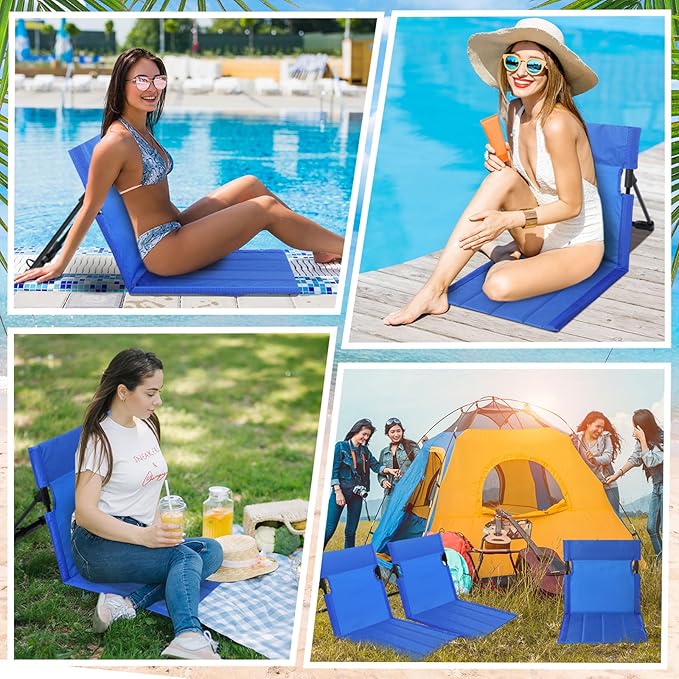 Karenhi 4 Pcs Foldable Poolside Chairs Portable Beach Chair Folding Seat for Edge of Pool Provide Back Support with Carry Bag for Adults Traveling Camping Picnic Lawn(Blue26.8 InchClassic Style)