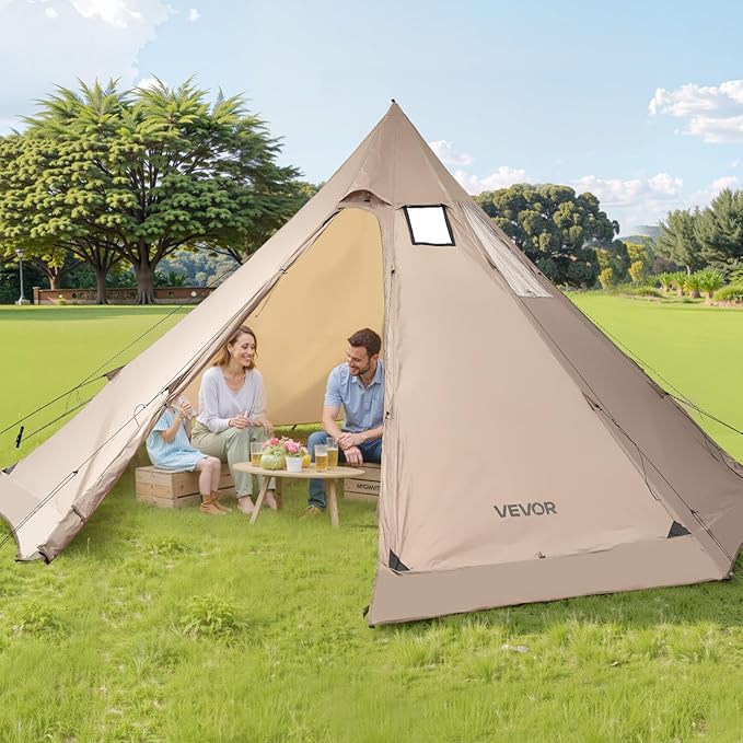 VEVOR Hot Tent Camping Tipi Hot Tents with Stove Jack Portable Winter Camping Tents with Snow Skirt Easy Setup Waterproof 4 Season Shelter Tents for Fishing Backpacking