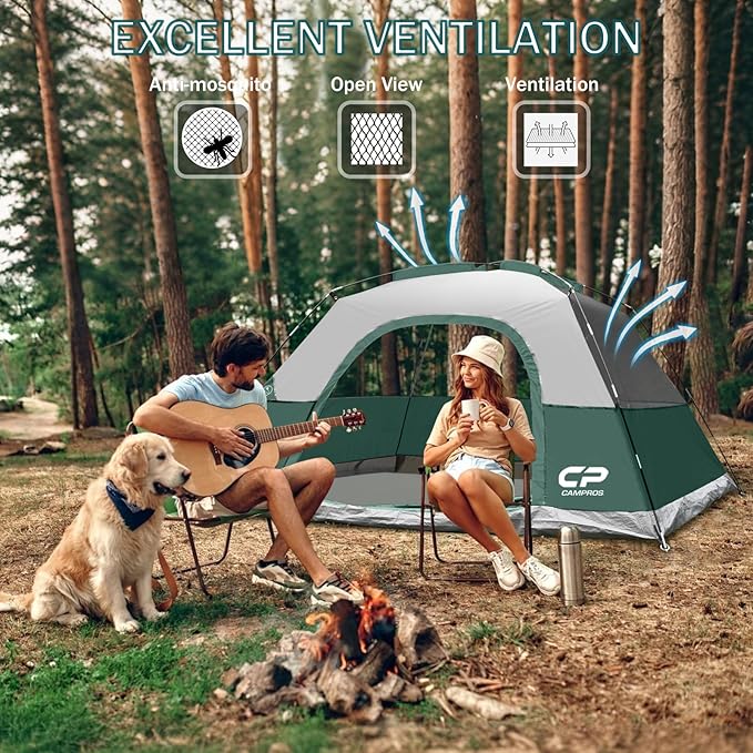 Tents for Camping 4 Person Tent Waterproof Windproof Double Layer Camping Tent Easy Setup Dome Tent with Large Mesh Windows &amp Wider Door for Outdoor Camping &amp Hiking