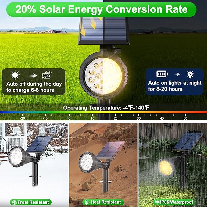 8 Pack Solar Spot Lights Outdoor Waterproof 180 Adjustable Solar Powered Landscape Lights for Yard Garden Pathway Porch Pool Wall 4 Lighting Modes Warm White