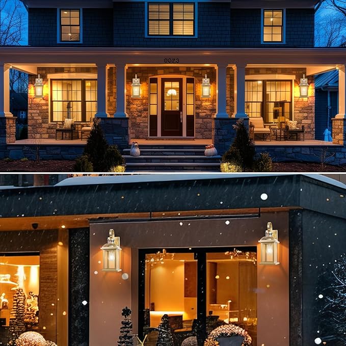 Gold Motion Sensor Outdoor Light Fixtures Dusk to Dawn 2-Pack 16 Inch Brass Outdoor Wall Sconces Photocell Outside Lights for House Front Porch Lights Carriage Coach Lights Courtyard