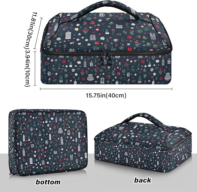 Casserole Carrier Pattern Italian SymbolsInsulated Casserole Carrier for Hot or Cold Food Thermal Lunch Tote for Potluck Parties Picnic Beach Fits 9 x 13 Inches Baking Dish