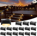 Solar Deck Lights Outdoor 16 Pack Black Solar Step Lights Waterproof Led Light for Outside Stair Fence Yard Garden Patio and Pathway(Warm White)