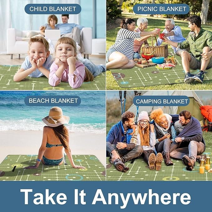 Modern Mid Century Seamless Abstract Pattern Waterproof Outdoor Picnic Blanket Sandproof Beach Mat for Camping Hiking Grass Travelling