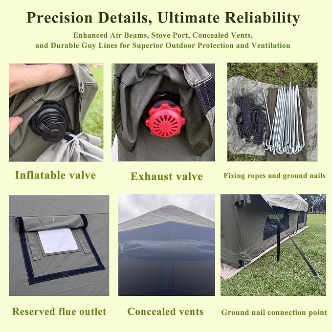 Large Luxury Inflatable Camping Tent Technology Cotton Canvas Tent for 4-6-8-10-12 People | Breathable and Waterproof Tent with Skylight and Stove Jack Suitable for Family Camping of 12 ㎡