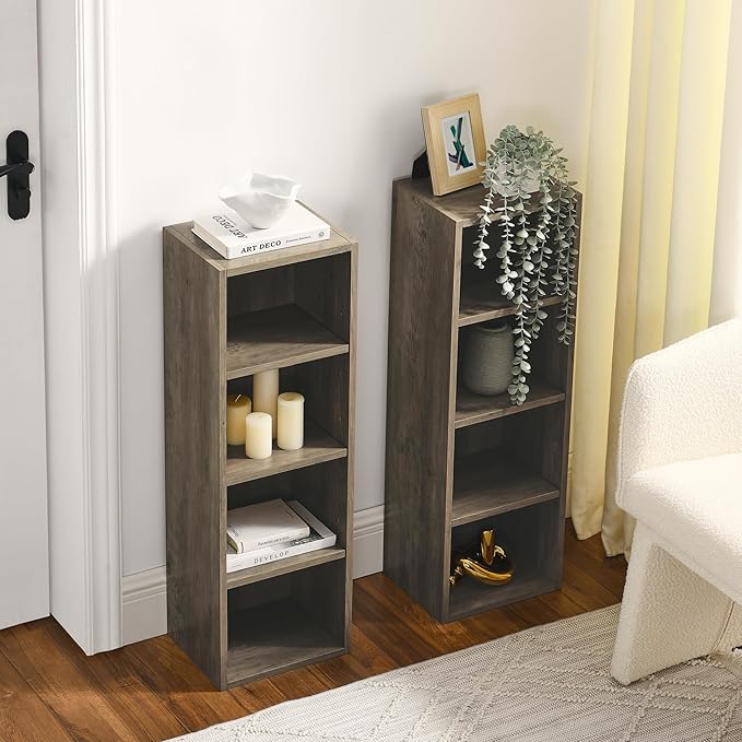 8-Tier Media Tower Rack CD DVD Slim Storage Cabinet with Adjustable Shelves Tall Narrow Bookcase Display Bookshelf for Home OfficeMulti-Functional Double-Decker Bookcase