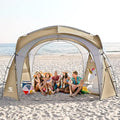 Beach Tent 12 X 12ft Large UPF50+ Pop Up Canopy with 2-Pcs Side Wall Sun Shelter Rainproof Waterproof for Camping Trips Backyard Fun Fishing Parties Or Picnics(Khaki-Upgrade)