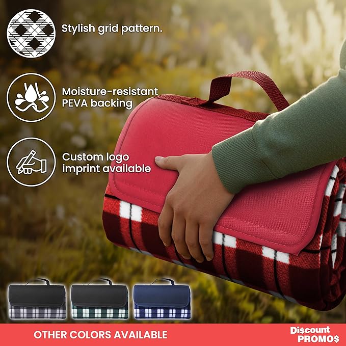 DISCOUNT PROMOS Brookhaven Roll Up Picnic Blankets Set of 6 Bulk Pack - Great Outdoor Blanket for Camping Picnic Beach Sports Outdoor Activities - Red