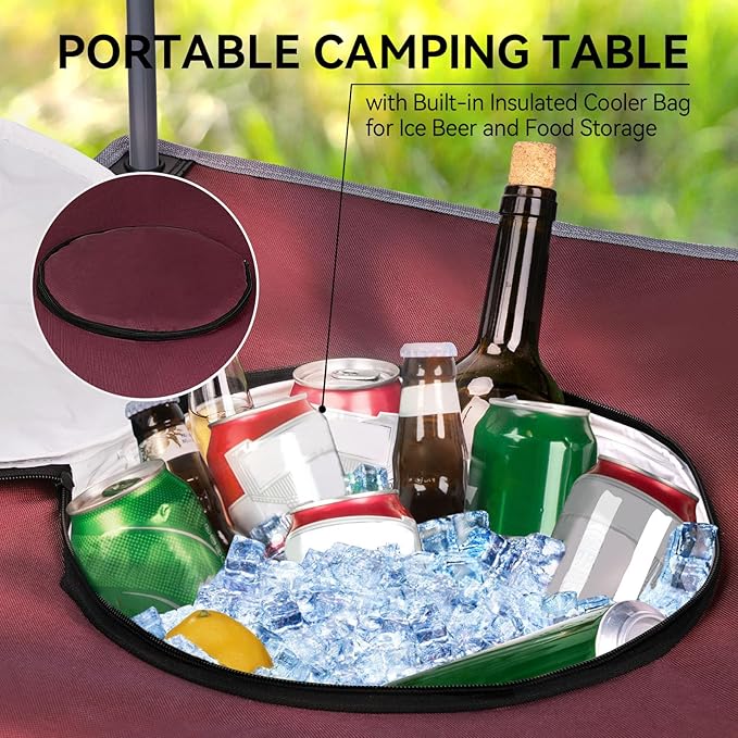 Portable Lightweight Folding Camping Table - Collapsible Foldable Picnic Camp Table with Cooler 4 Enlarged Upgraded Cup Holders and Carry Bag for Tailgating Beach BBQ RV Hiking Party Travel