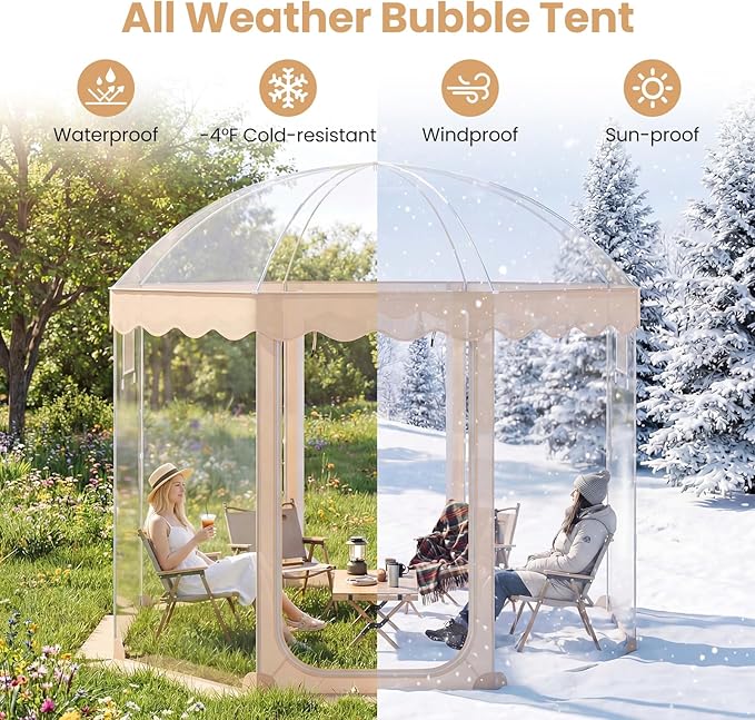 KOTEK Pop Up Bubble Tent 10 x 10 Ft Weather Pod with 2 Roll-Up Doors Carrying Bag 8-10 Person Igloo Tent Dome for Camping Backyard Beach Parks Winter Activities Outdoor Events