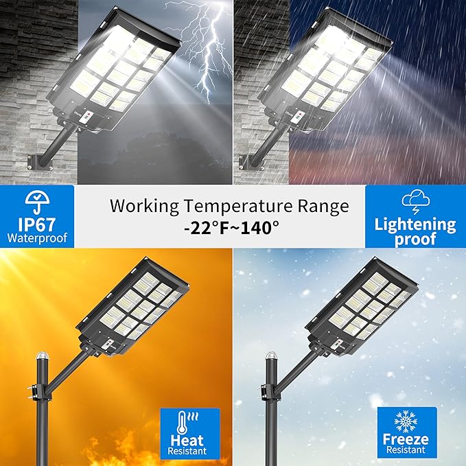 Ofuray Solar Street Lights OutdoorSolar Security Flood Lights Parking Lot Lights Commercial Dusk to Dawn 6500k Waterproof Led with Remote Control Motion for StreetCourtBarn (Of-3600W 218000Lm)