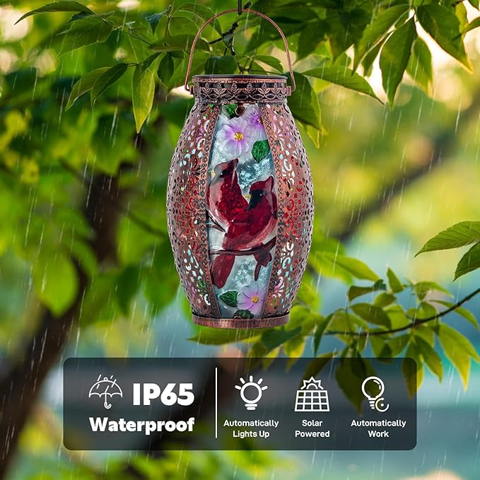 Cardinal Outdoor Solar Lanterns Waterproof 13.8 Large Hanging Solar Lantern Decorative Cardinals Solars Lights for Outside Yard Table Patio Garden Pathway Lawn Cardinal Gifts