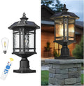 Emliviar 20.5 Solar Post Light Outdoor Large Black Solar Column Light Head with Remote Control LED Exterior Fence Lamp with Water Grain Glass 22021MP-SL BK