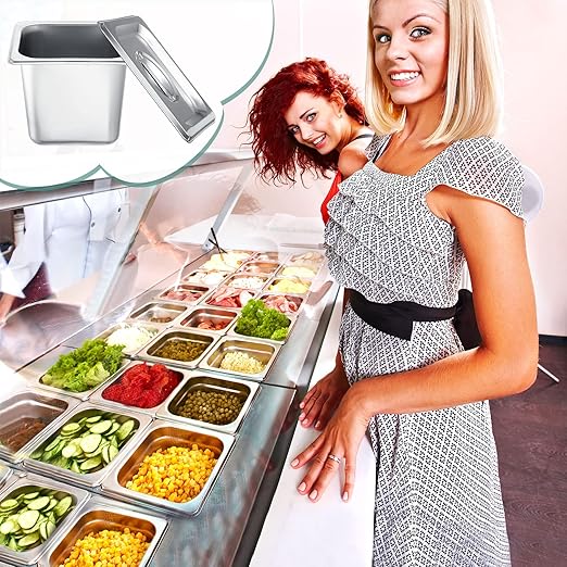 8 Pack Stainless Steam Hotel Pan 6 Deep Steam Table Pan with Lid 0.8 mm Thick Stainless Steel Restaurant Anti Clogging Steamer for Party Restaurant Hotel(1/6 Size)