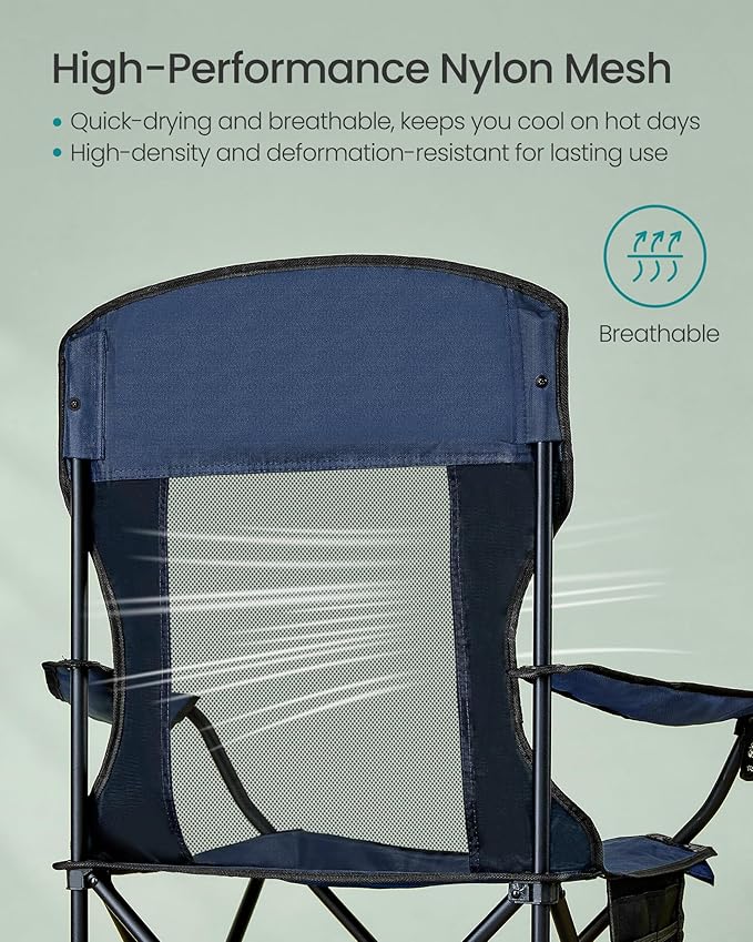 SONGMICS Breathable Camping Chairs Foldable Outdoor Chairs Set of 2 High Back Adjustable Armrests Drink Holder Weight Capacity 330 lb for Sports Garden Backyard Harbor Blue UGCB028Q01