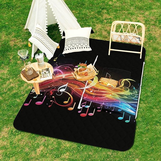 Zipper Rainbow Musical Note Melody Style Picnic Mat Suitable for Travel Camping Park Or Home Use
