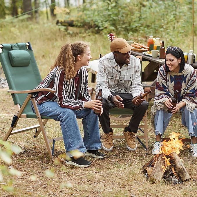 Reclining Camping Chairs with 3-Level Adjustments Folding Beach Chairs for Heavy Duty Use Includes Carry Bag for Outdoor Convenience