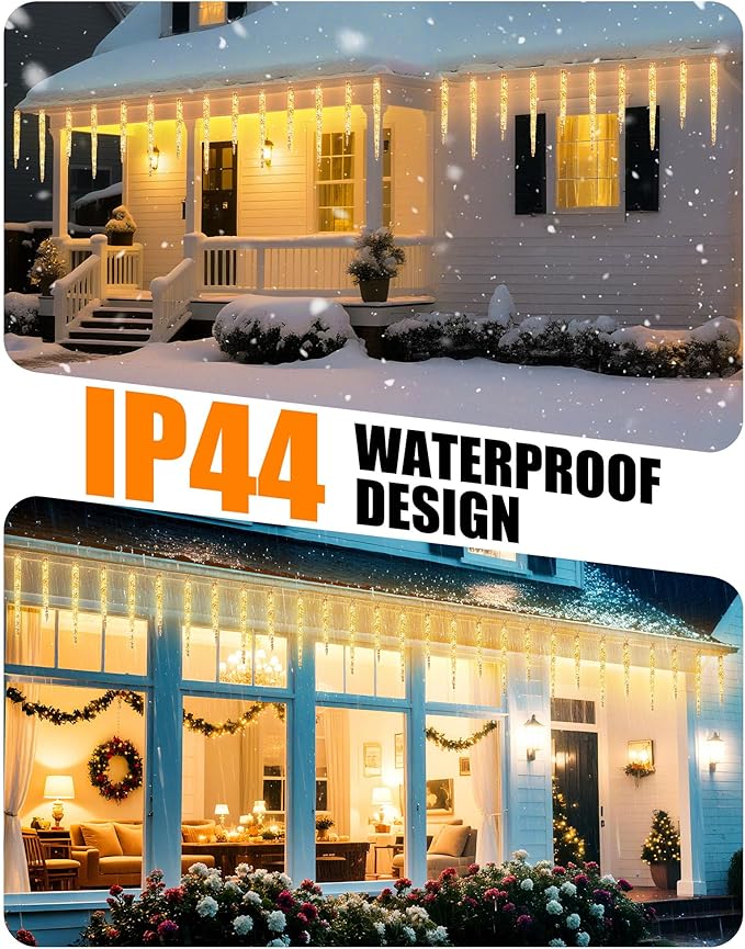 Minetom Icicle Lights Outdoor with Clips 2 Pack Total 40ft 200 LED 40 Tubes Twinkling Ice Shape String Lights Connectable Hanging Christmas Lights Plug in for Eave Holiday Outdoor Warm White