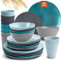 Teivio 32-Piece Kitchen Plastic Wheat Straw Dinnerware Sets Service for 8 Dinner Plates Dessert Plate Cereal BowlsCups Unbreakable Plastic Colorful Outdoor Camping Dishes Irregular Oecan