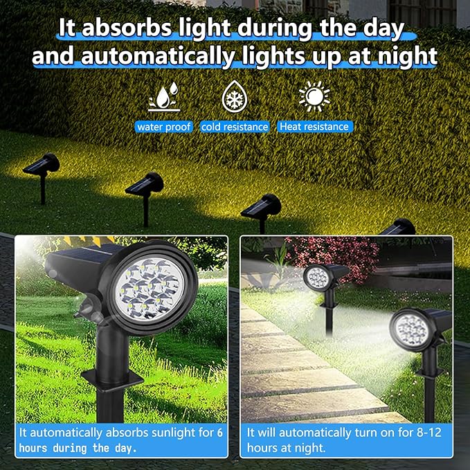 Solar Lights Outdoor Waterproof IP683 Lighting ModesSolar Spot Lights OutdoorDark Sensing Auto On/Off Solar Powered Garden Yard Spot Solar Lights for Outside Landscape (Cool White 4 Pack)