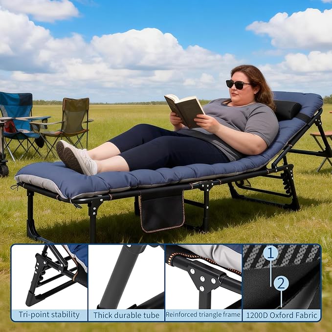 Garvee Camping Cot for Adults Heavy-Duty Portable Cot Bed with Mattress Double Layer Oxford Foldable Padded Sleeping Cots for Travel Tent Day Bed Outdoor Home Guest Office Nap