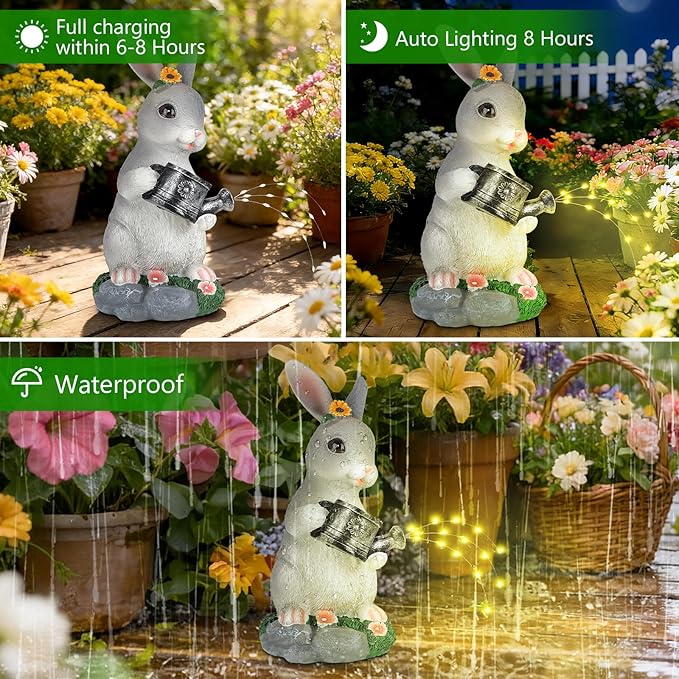 Solar Garden Decor Watering Bunny Statues Outdoor Outdoor Sculpture Figurine Statue Lights Outdoor Garden Yard Lawn Patio Decoration Unique House Warming Birthday Present for Women Family