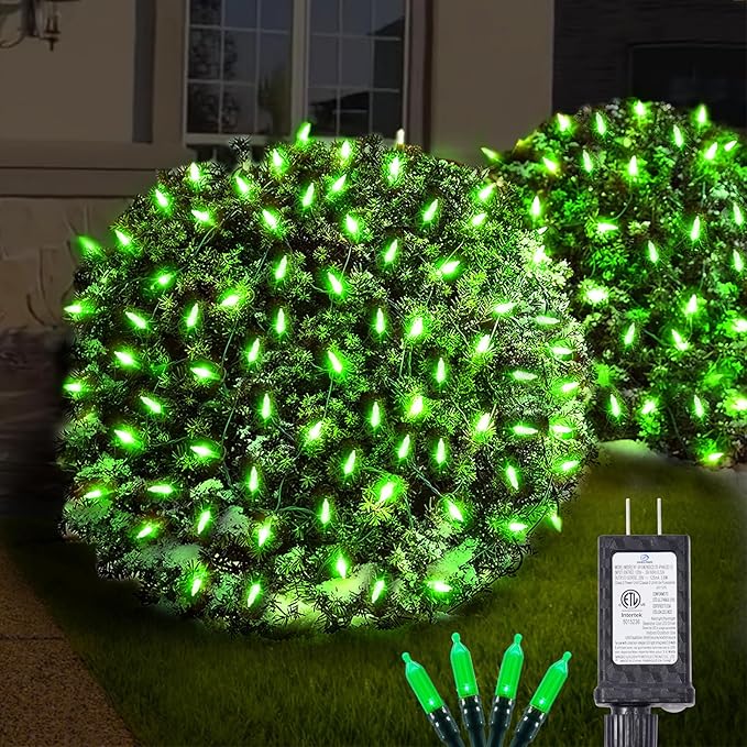120Led Christmas Net Lights Outdoor 5ft x 6ft Connectable 8 Modes Waterproof Black Wire 29V Plug in Mesh Net Christmas Lights for Garden Yard Bushes Trunk Xmas Tree Decor (Green)