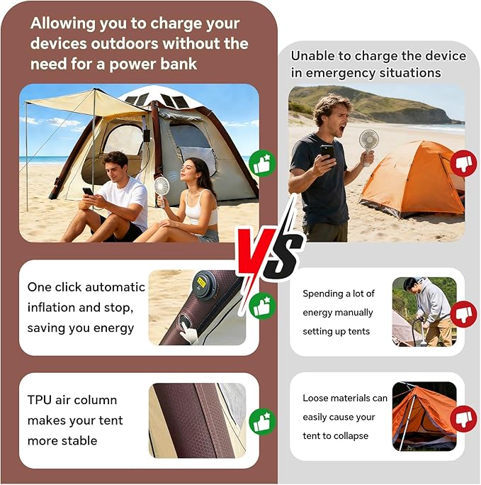 Automatic Inflatable Tent with Air Pump Family Tents for Camping Windproof Waterproof 3 Person Tent Easy Set Up in 2-3 Min Camping Essentials for Backyard Outdoor