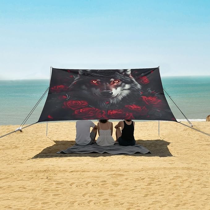 Camping Sun Shelters Wolf Red Rose Beach Canopy 126 * 110.2in