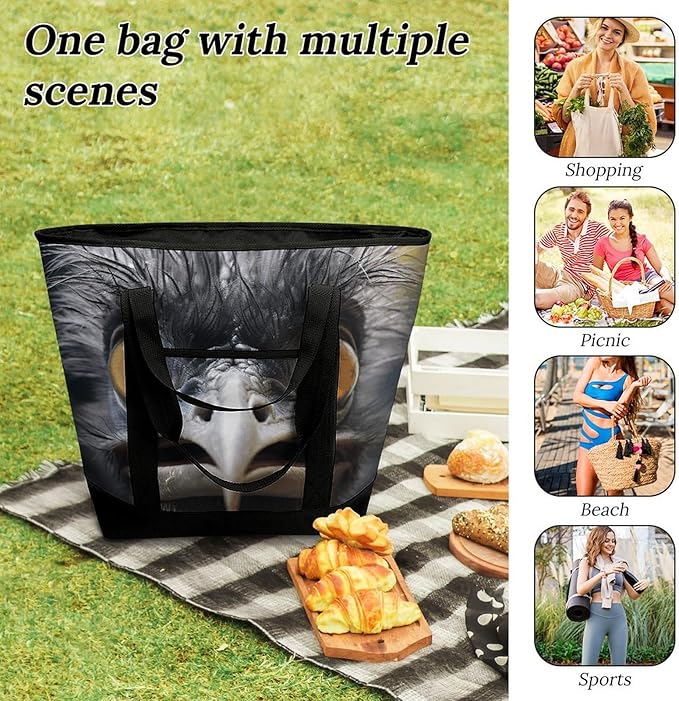 Insulated Shopping BagLarge Reusable Cooler Bags Emu Printed Foldable Shopping BagTravel Waterproof Shoulder Bag