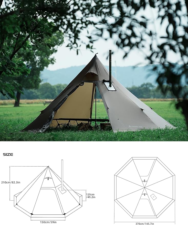 Tipi Hot Tent with Stove Jack + Mesh Inner Tent + Tent Floor Ground Sheet