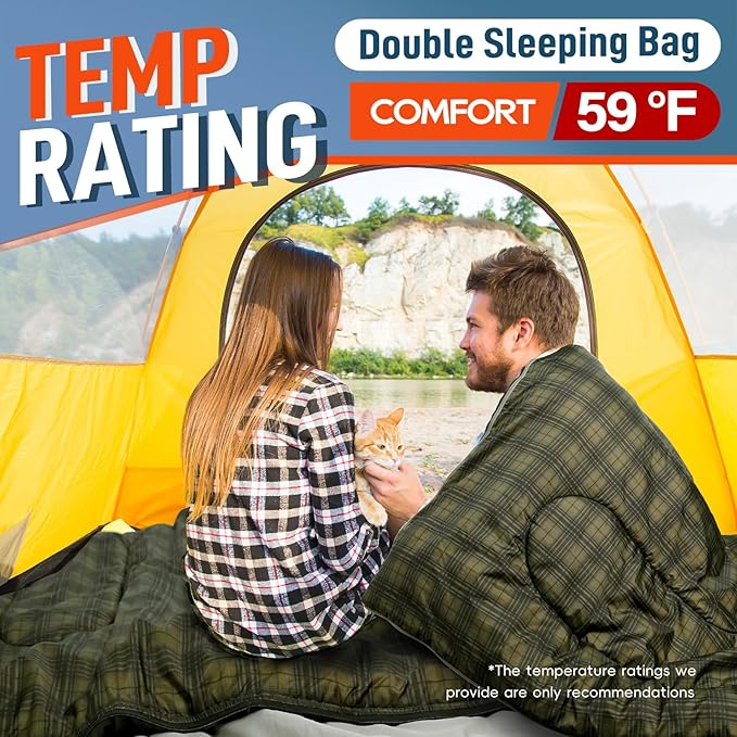 MEREZA Double Sleeping Bag for Adults Mens with Pillow XL Queen Size Two Person Sleeping Bag for All Season Camping Hiking Backpacking 2 Person Sleeping Bags for Cold Weather &amp Warm