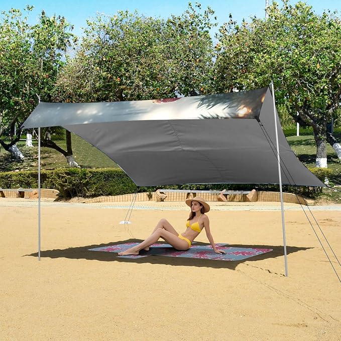 ALAZA Christmas Gnome Beach Tent Sun Shelter UPF50+ Protection Beach Shade Canopy w/ 4 Sandbags for Outdoor Camping Fishing Backyard Fun Picnic 10x9 ft