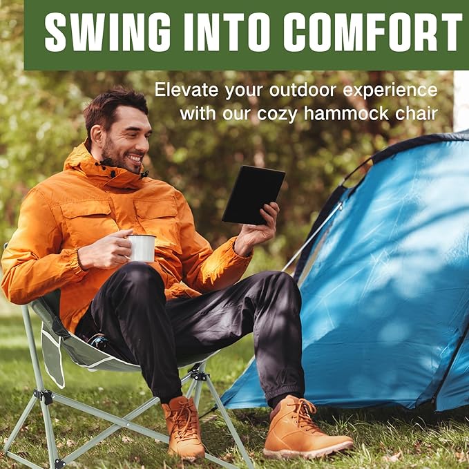 2 Pcs Hammock Camping Chair with Adjustable Backrest Heavy Duty Folding Swinging Chair Supports 300lbs Portable for Camping Travelling and Patio Green
