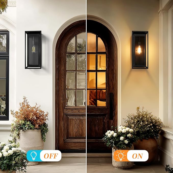 19 Outdoor Wall Lights 2 Pack Large Size Matte Black Outdoor Sconce Lights with Clear Glass Shade Waterproof Porch Lighting Exterior Light Fixture for Front Door Garage