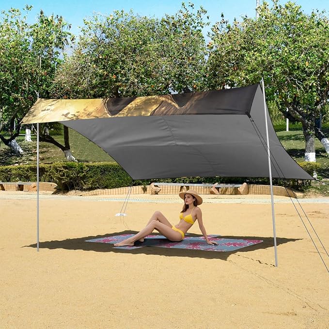 ALAZA Wolf &amp Wolf Baby Beach Tent Sun Shelter UPF50+ Protection Beach Shade Canopy w/ 4 Sandbags for Outdoor Camping Fishing Backyard Fun Picnic 10x9 ft
