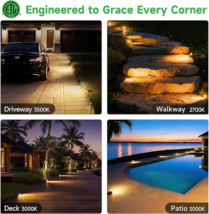 In Ground Landscape Lighting Low Voltage - 2700K-5000K 5 Color Selectable LED IP67 Well Lights Turret Top 12V Outdoor in-Grade Light ORB Aluminum for Driveway Garden Lawn 3W 170LM 4 Pack