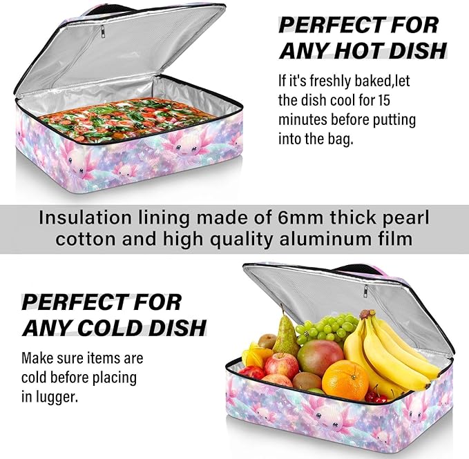 Casserole Carrier Kawaii AxolotlInsulated Casserole Carrier for Hot or Cold Food Thermal Lunch Tote for Potluck Parties Picnic Beach Fits 9 x 13 Inches Baking Dish