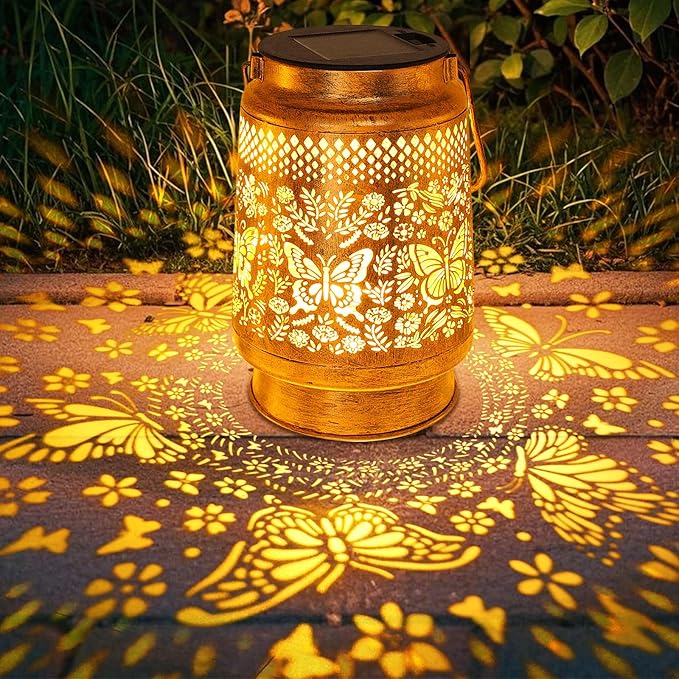 Solar Lanterns Outdoor Butterfly Garden Decor Gifts for Women Mom Grandma Birthday Waterproof Metal Hanging Solar Lights LED Decoration with Shepherd Hook Outside for Yard Patio Lawn Porch