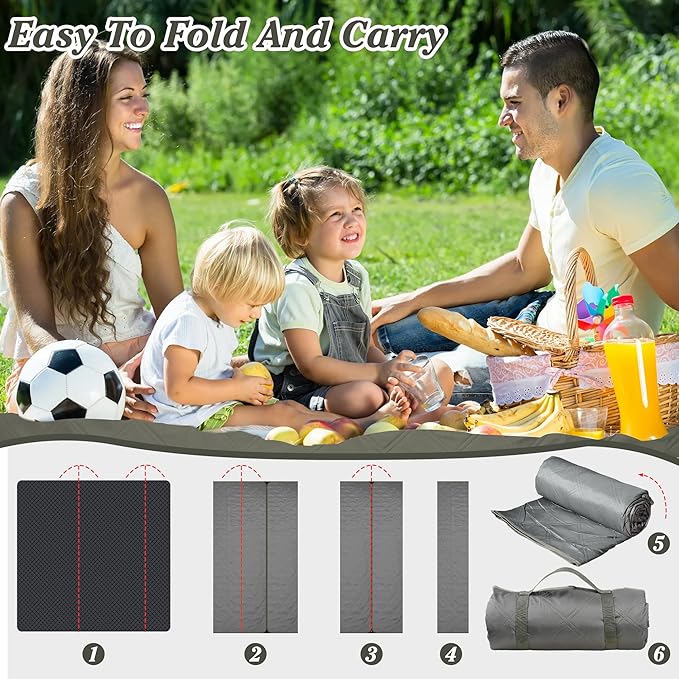 Waterproof Picnic Blanket 80 * 80 in Portable with Carry Strap for Beach Mat or Family Outdoor Camping Party Park Blanket for Grass Park Hiking Travel
