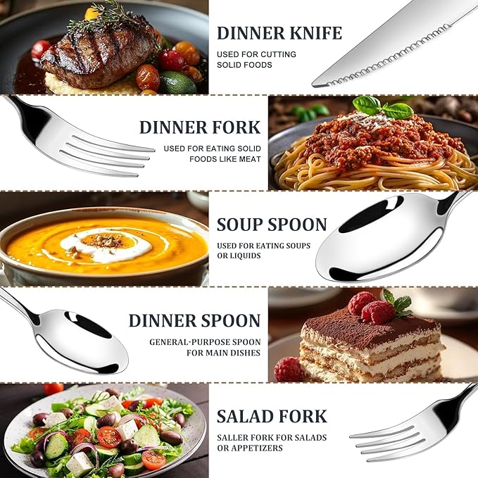 TAN REN Silverware Set for 8 40-Piece Stainless Steel Flatware Sets Heavy Duty Forks and Spoons Silverware Set with Dinner Knives Mirror Polished Cutlery Sets Dishwasher Safe Kitchen Utensils